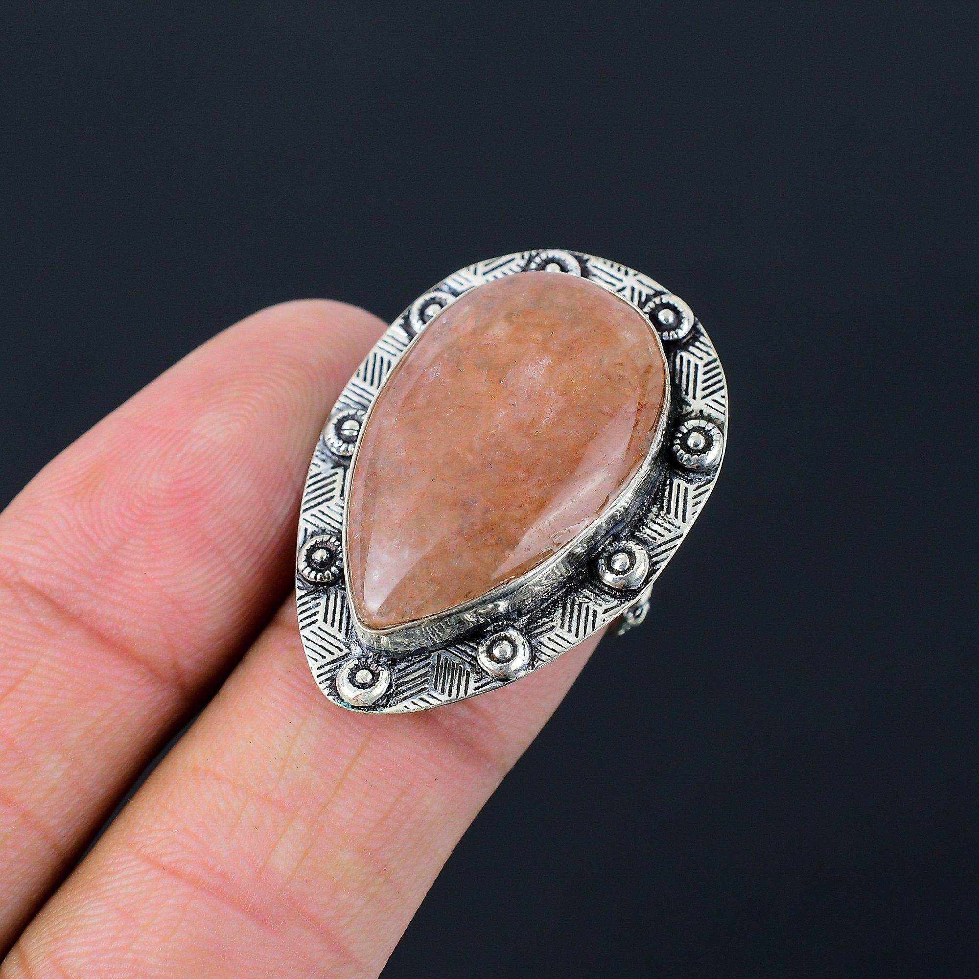 Natural Strawberry Quartz Gemstone Solitaire Pink Ring Size 6.5 925 Silver 6.5