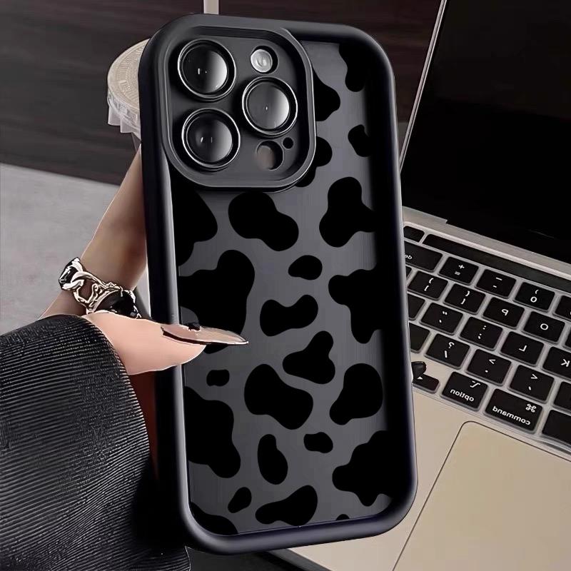 Fashion INS Black Leopard Print Laser Case For iPhone 17Pro 16 15 14 11 12 13 Pro Max 17 Pro 7 8 Plus Shockproof Silicone Funda
