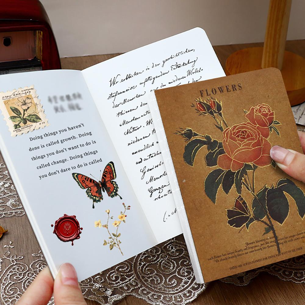 Vintage Rose A6 Artistic Booklet, 104 sheets Thickened high-value notebook with blank inner pages for drawing and note taking