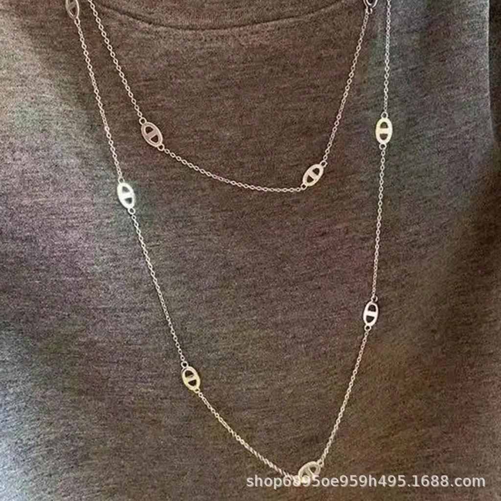 Geometric Silver Stackable Stainless Steel Necklace for Women, Perfect for Banquets and Parties