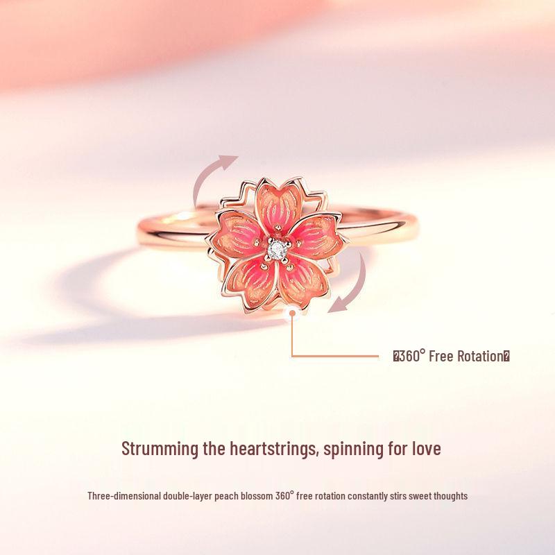 Luxury Flower Jewelry Set: Rotating Pendant Necklace, Stud Earrings & Ring - Elegant Gift for Her
