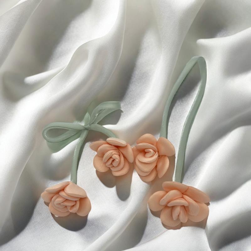 Korean Fabric Fake Rose Flowers Double Headed 10Pcs Handmade Sewing Decor For Clothing Headwear Art Crafts Supplies