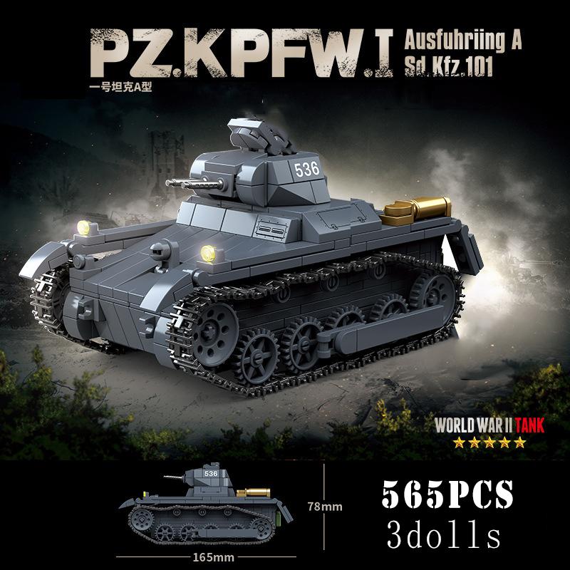 Military World War German PZ.KPFW I Tank Building Block WW2 Panther Sherman Tiger Tank Armored Vehicle Bricks Kids Children Toys