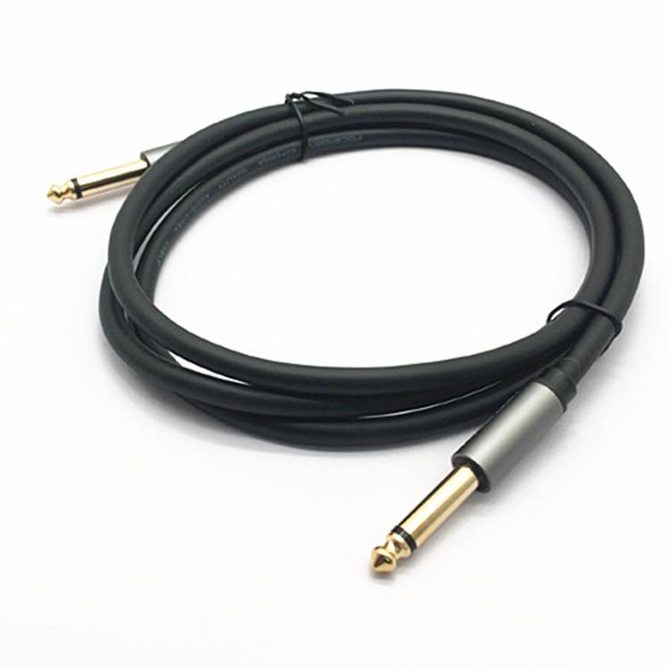 Gold-Plated Aluminum Shell 6.35mm To 6.35mm Microphone Cable, Black Leather Wire