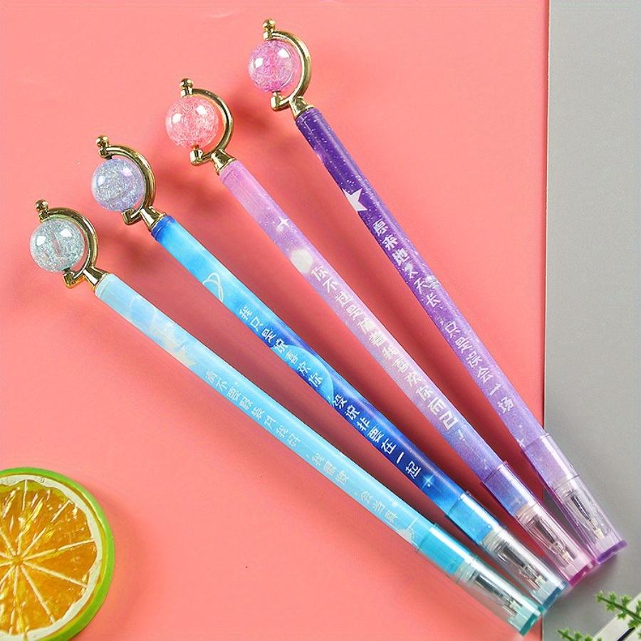 Back to school season 1Pc 0.5mm creative crystal globe gel pen cap removal fun text flower film styling pen cute stationery water-based pen
