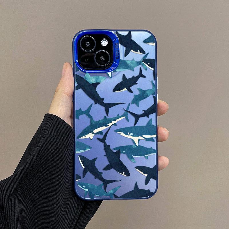 

Ocean Shark In Groups Laser Phone Case For IPhone 13 11 12 Pro Max Mini 16 15 14 Pro Max Plus Shockproof Protective Back Covers iphone 13Mini