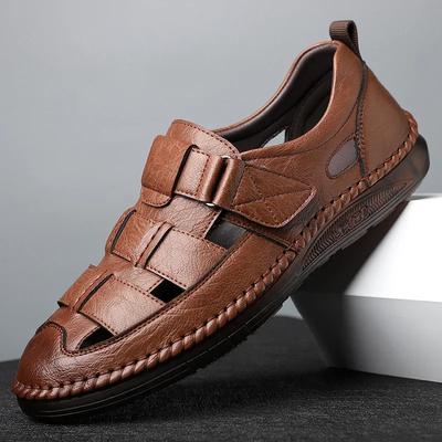 New Male Summer Fashion Wrap Toes Sandals Genuine Leather Sandals for Men Round Toe Loafers Lightweight Comfortable Beach Flats