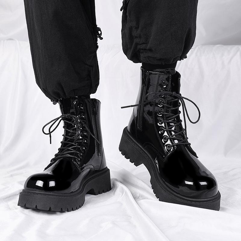Fashion Men's Boots Fashion Motorcycle Boot Luxury High-top Casual Leather Boot Outdoor Non Slip Platform Boots for Men Work Ankle Boots