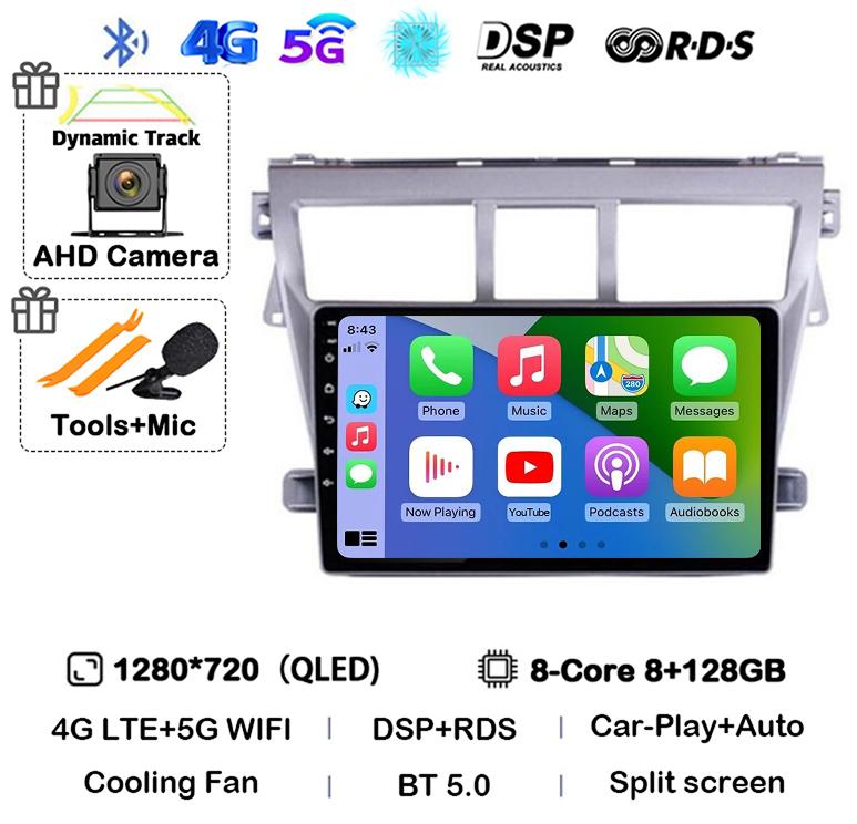 Android 14 Carplay Auto Car Radio For Toyota Vios Yaris 2007 2008 2009 2010 2011 2012 Multimedia Video Player 4G WIFI GPS Stereo