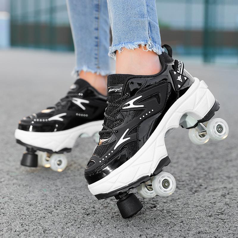 Roller Roller Schuhe 4-Rad Deformationsschuhe Rollschuhe Herren und Damen Erwachsene Ausreißerschuhe Schlittschuhe Schuhe mit Rädern