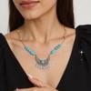 Ethnic Inspired Turquoise and Leaf Tassels Pendant Necklace Lightweight Retro Clavicle Jewelry Accessory for Daily Wear