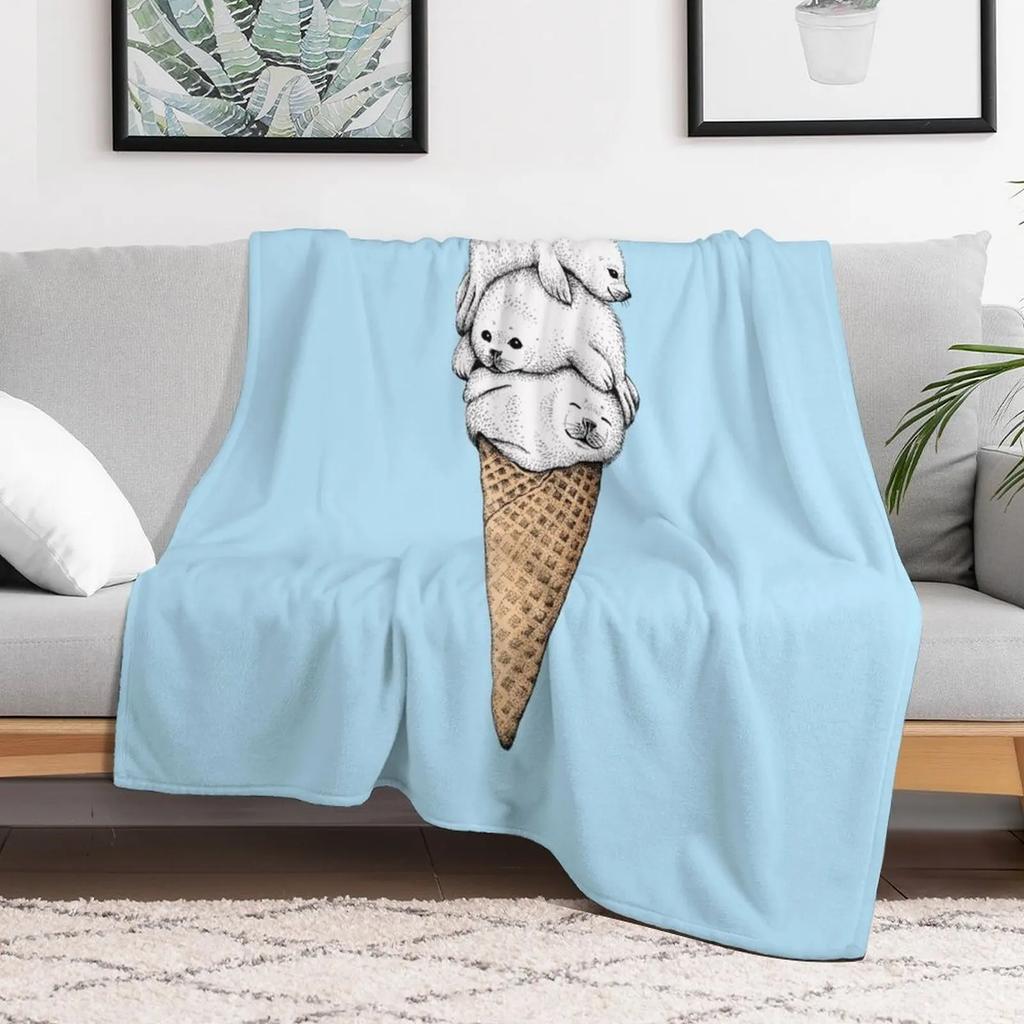 Seal Ice Cream Cone Throw Blanket Cozy Home Blanket Gift for Christmas Holiday