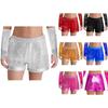 Girls Dance Performance Shorts: Elastic Waistband Glitter Sequin Metallic Patchwork Design for Stage & Competition