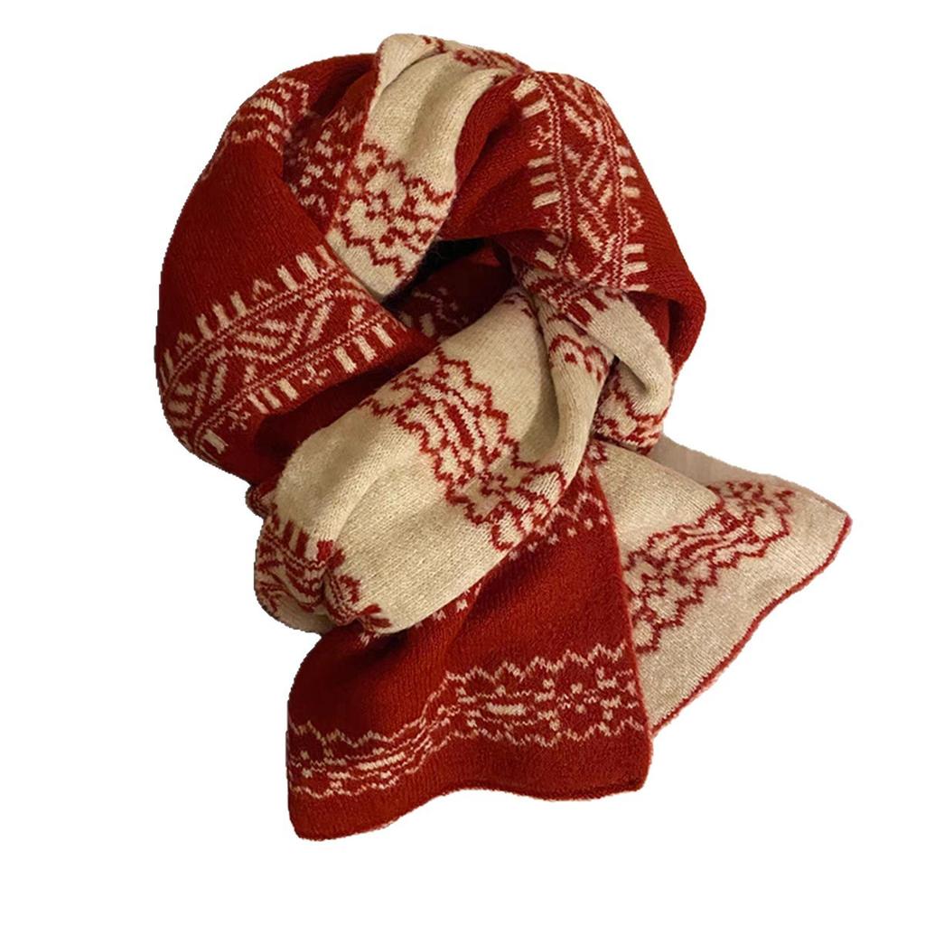 Fair Island Scarf Women's Autumn and Winter New Snowflake Knitted Double-sided Warm Scarf Versatile Thickened Scarf Korea