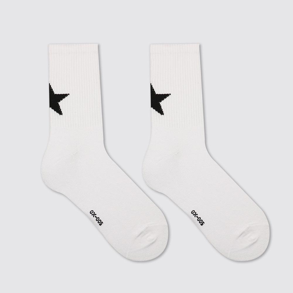 Unisex Black & White Star Mid-Tube Socks - Original Street Style, Cotton, Perfect for Couples