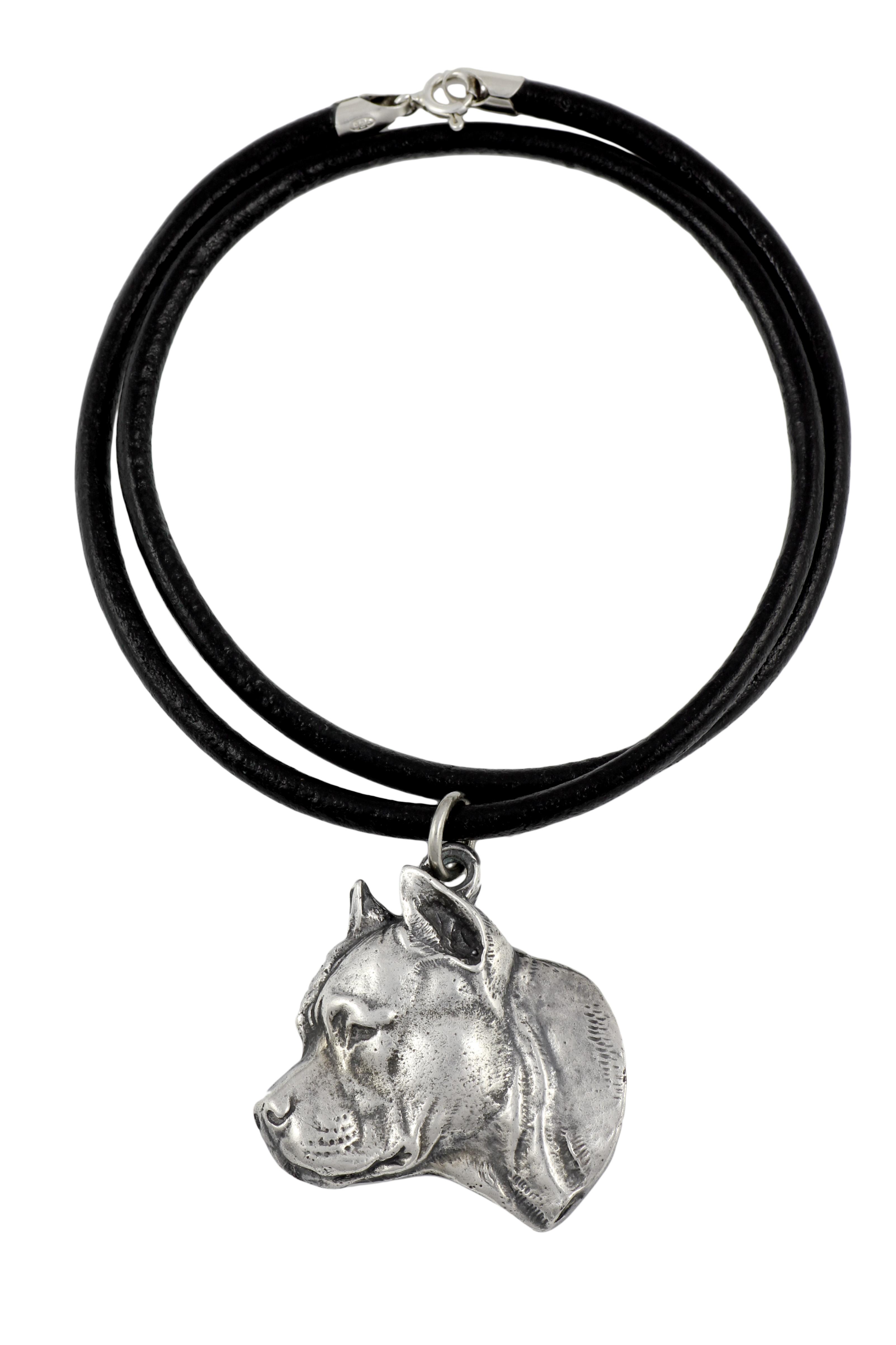 

American Staffordshire Terrier, Amstaff II - Necklace with dog, silver-plated pendant for dog fan, unique jewelry by Art-Dog brand срібний