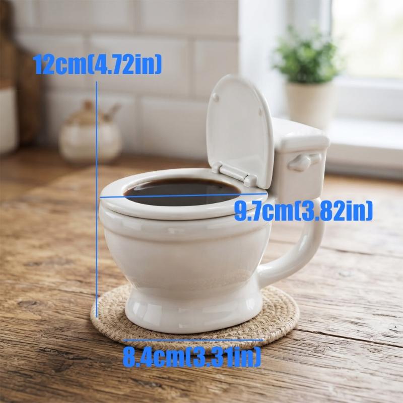 Desk Coffee Cup in Toilet Form With Hinged Lid, PET Plastic Drinkware for Beverage Service, Casual Gatherings and Daily Use on Counters