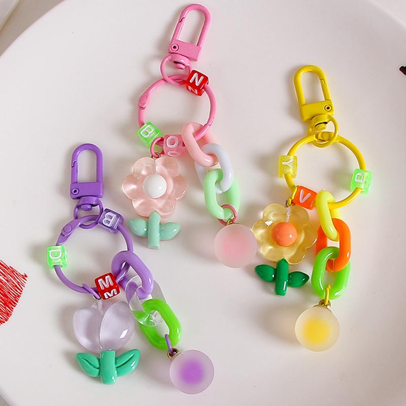 Ins Cute Tulip Keychain Color Ball Pendant Small Fresh Resin Car Key Chain Women'S Backpack Accessories Phone Case Charm Gift