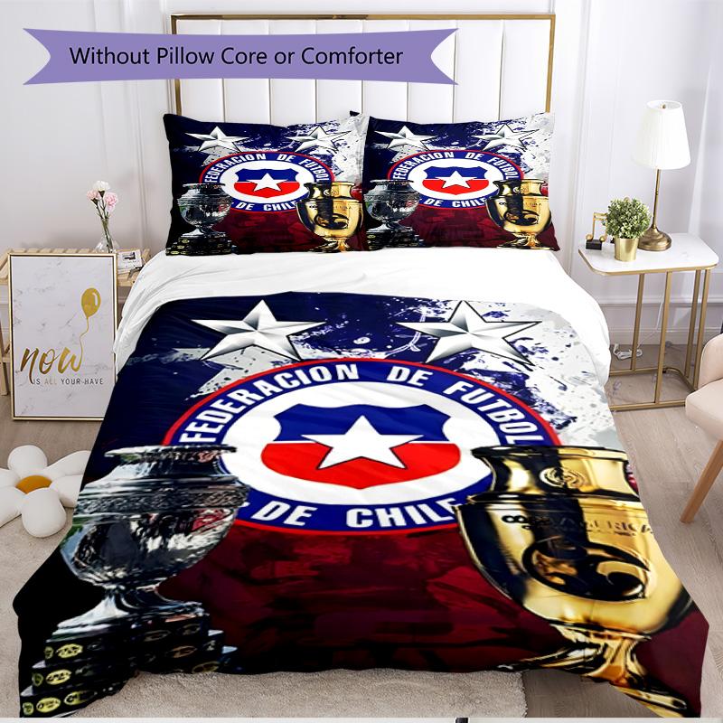 3pcs Duvet Cover Set (1*Duvet Cover + 2*Pillowcase, Without Core), football club Print Soft All‑Season Bedding Set, Home Bedroom Decor Gift