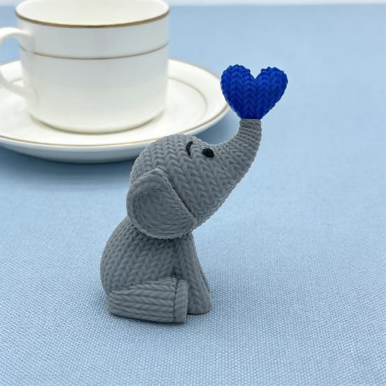 Elephant Heart Sculpture 3D Printed Small Elephant Figurine for Wedding Anniversary Valentine's
