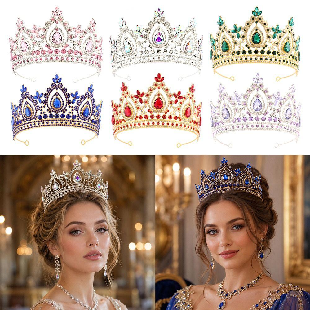 Crystal Bridal Crown Tiara Metal Base Tall Crystal Crown Vintage Queen Crown