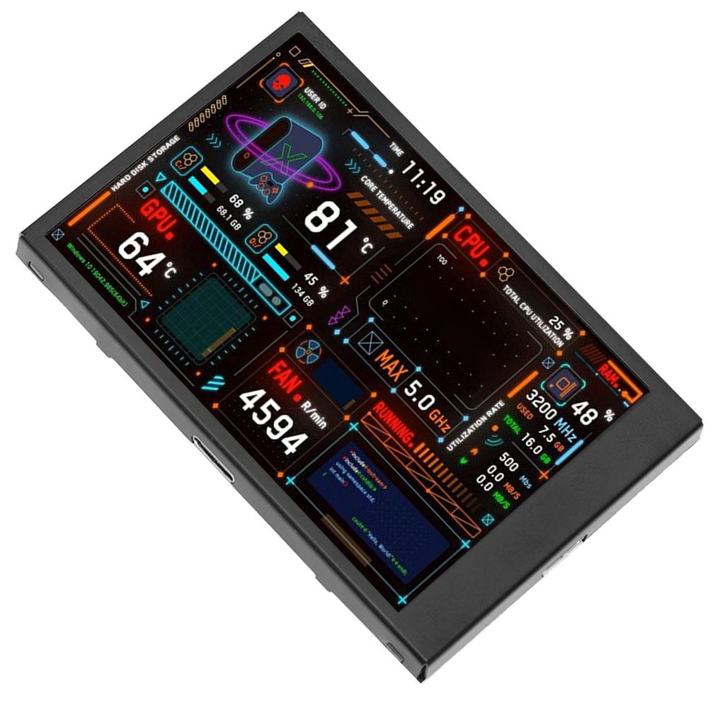 3.5in Computer Temp Monitor Dual USB Port IPS Mini Display CPU Data Monitor with Visual Theme Editor for GPU RAM HDD