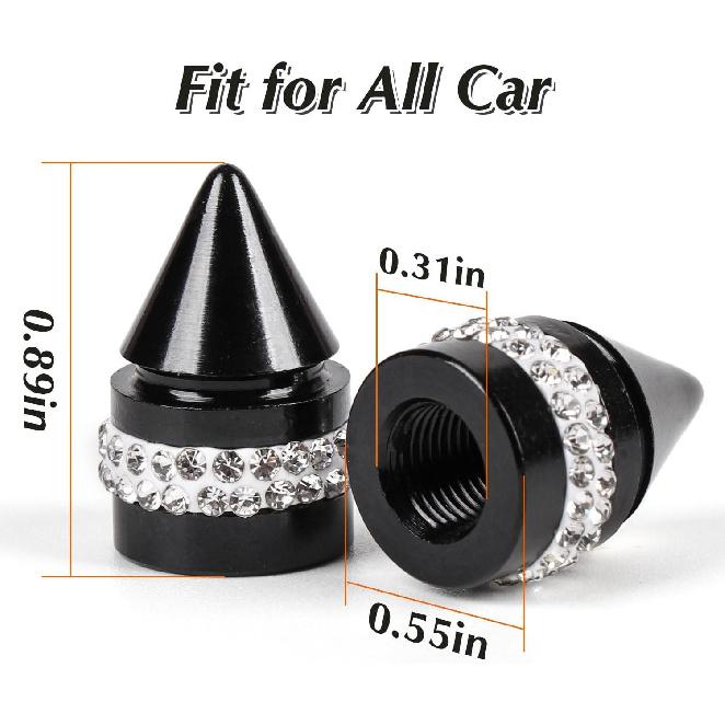 Bling Tire Valve Caps, Handmade Crystal Rhinestone Dimand Tire Caps, 4 Pack Aluminum Alloy Universal Valve Stem Caps Bling Car Accessories for