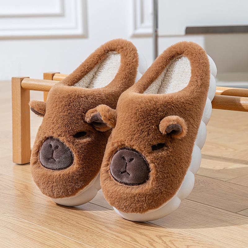 2025 New Kapibara Cotton Slipper Bag Heel Plush Couple Cute Autumn and Winter Shoes Cotton Shoes