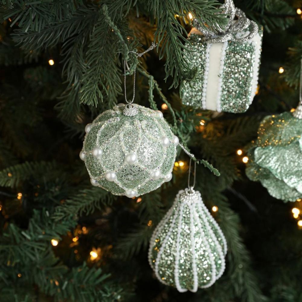 New Green Glitter Sequins Foam Christmas Ball Christmas Tree Hanging Ornaments for Home New Year Christmas Decoration