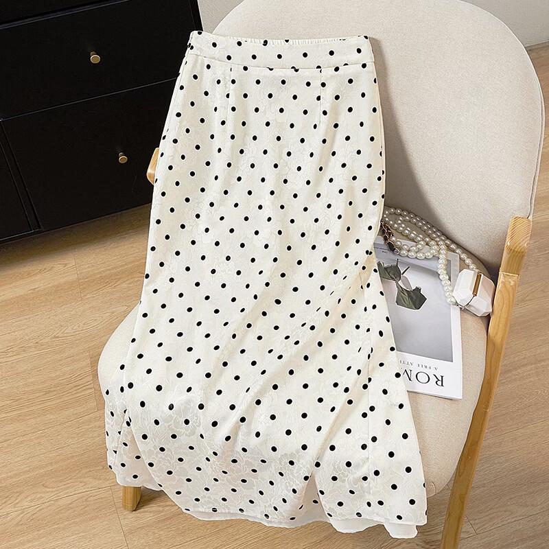 French Elegant Polka Dot A-Line Midi Skirt