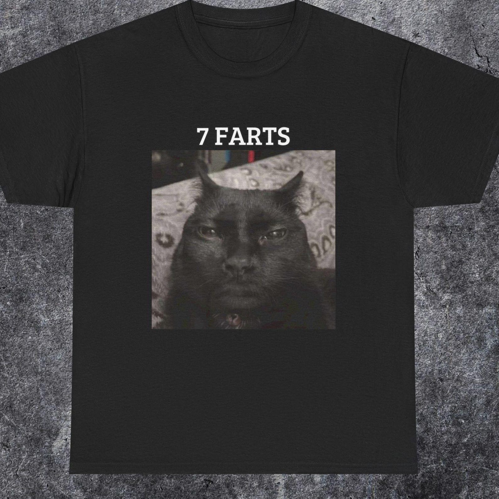 7 farts Cat Shirt, Funny Cat Meme T-Shirt, Vintage Unhinged Cat Tee, Silly Cat Graphic Shirt, Weird Humor Unisex Shirt L