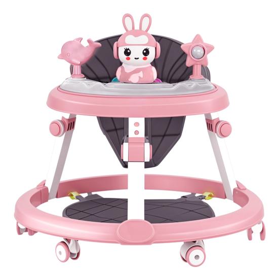 Foldable Baby Walker with Mute Wheels 7 Levels Height Adjustment Children Activity Walker Anti-Rollover Prevent Genu Varum Activity Center