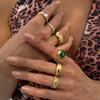 Gold Color Rhinestones Adjustable Opening Rings Inlaid Green Pink Stones Ring For Women 6 Piece Jewelry Gift Collection
