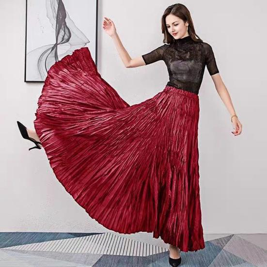 Women Skirt Skirt Elastic High Waist Maxi Pleated Dance Skirt Party