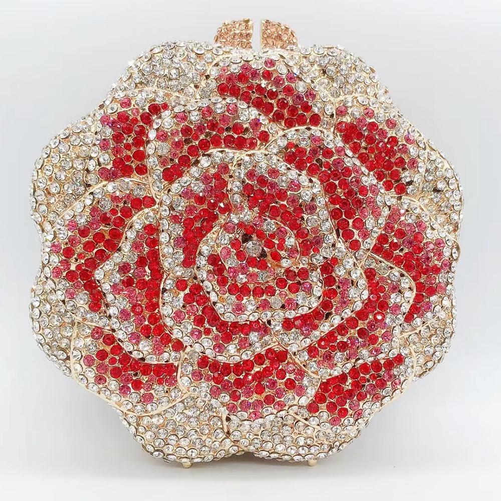 Green Pink Floral Crystal Evening Clutch Bag Women’s Diamond Wedding Bridal Purses And Handbags Bling Party WhiteFlower Ba