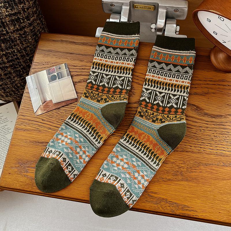 Dame Høst- og Vintermote Nasjonal Stil Retro Casual Tube Bomullssokker