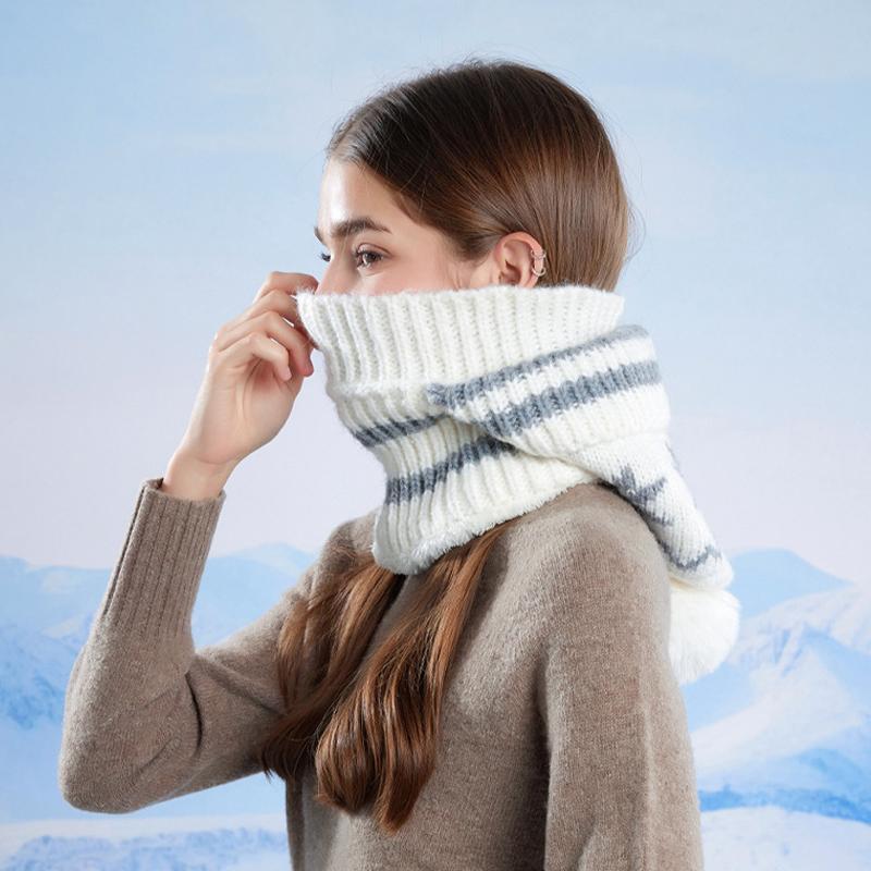 Winter Velvet Ear Protection Cap Women's Mask Scarf One-Piece Cap Warm Windproof Coldproof Knitted Wool Cap