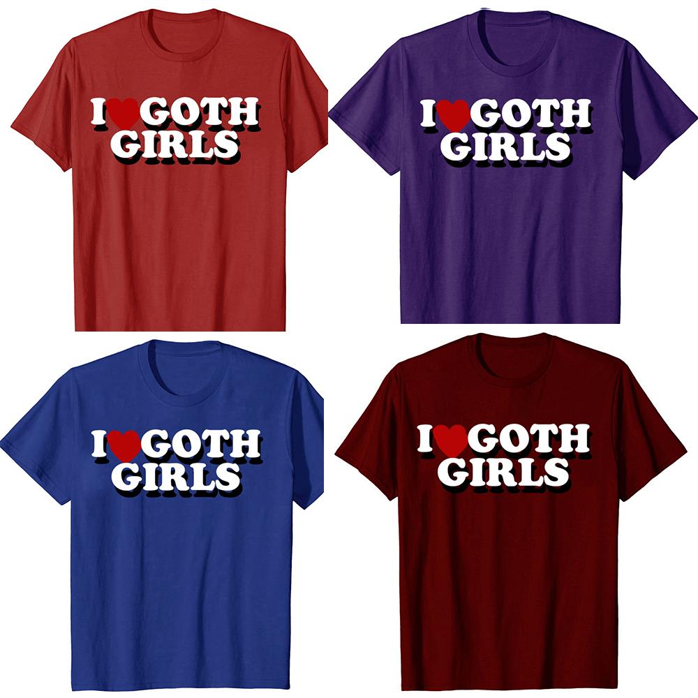 Lustiges Ich liebe Goth-Mädchen Rotes Herz Grafik T-Shirts T-Shirt Herren Damenmode Lässig Übergroß 100% Baumwoll T-Shirt