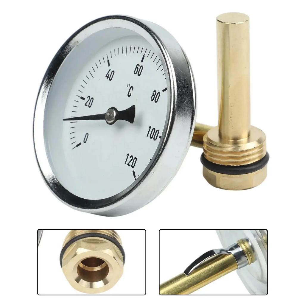 Indoor Heating Water Temperature Meter Thermometer With Brass Sleeve Silver Gold 8*50mm Thermometer Rod Easy Reading