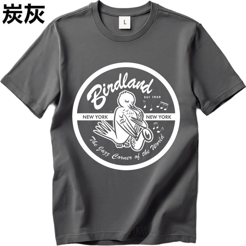 Vintage Sommer T-Shirt für Herren Birdland New York Jazz Vogel Saxophon Musik Logo Kurzarm Streetwear Rundhalsausschnitt T-Shirt
