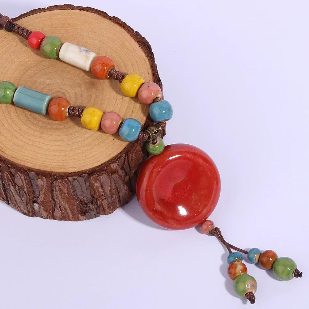 Ethnic Ceramic Beaded Necklace Boho Long Colorful Sweater Chain Vintage Tribal Handmade Statement Jewelry Women Fashion Gypsy Hippie Chic Accessories