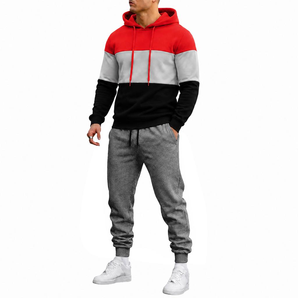 Men's Color Block Hooded Sweatshirt and Jogger Pants 2 Piece Casual Athletic Track Suit