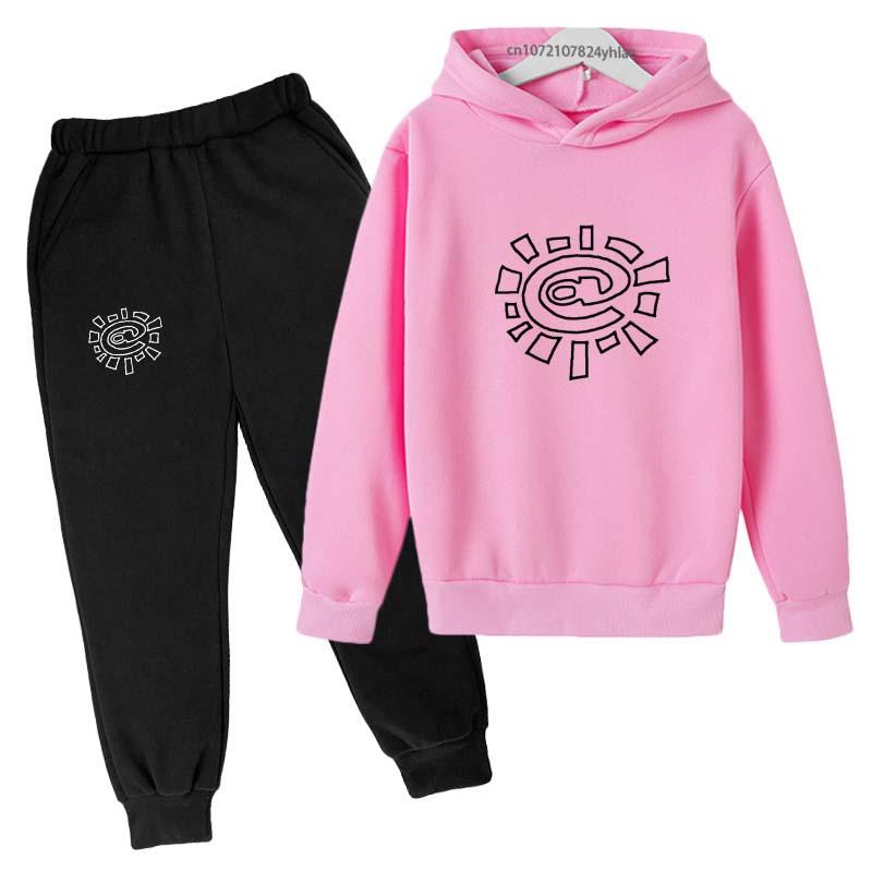 Kinder Mode Trend Buchstaben Print 2-teilig Pullover Hoodie+Hose Trainingsanzüge 2-13 Jahre Jungen Mädchen Streetwear Outfits Kinderbekleidung