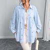 New Large-sized Women's Shirt Jacket Autumn Loose Bow Print Long-sleeved Casual Shirt