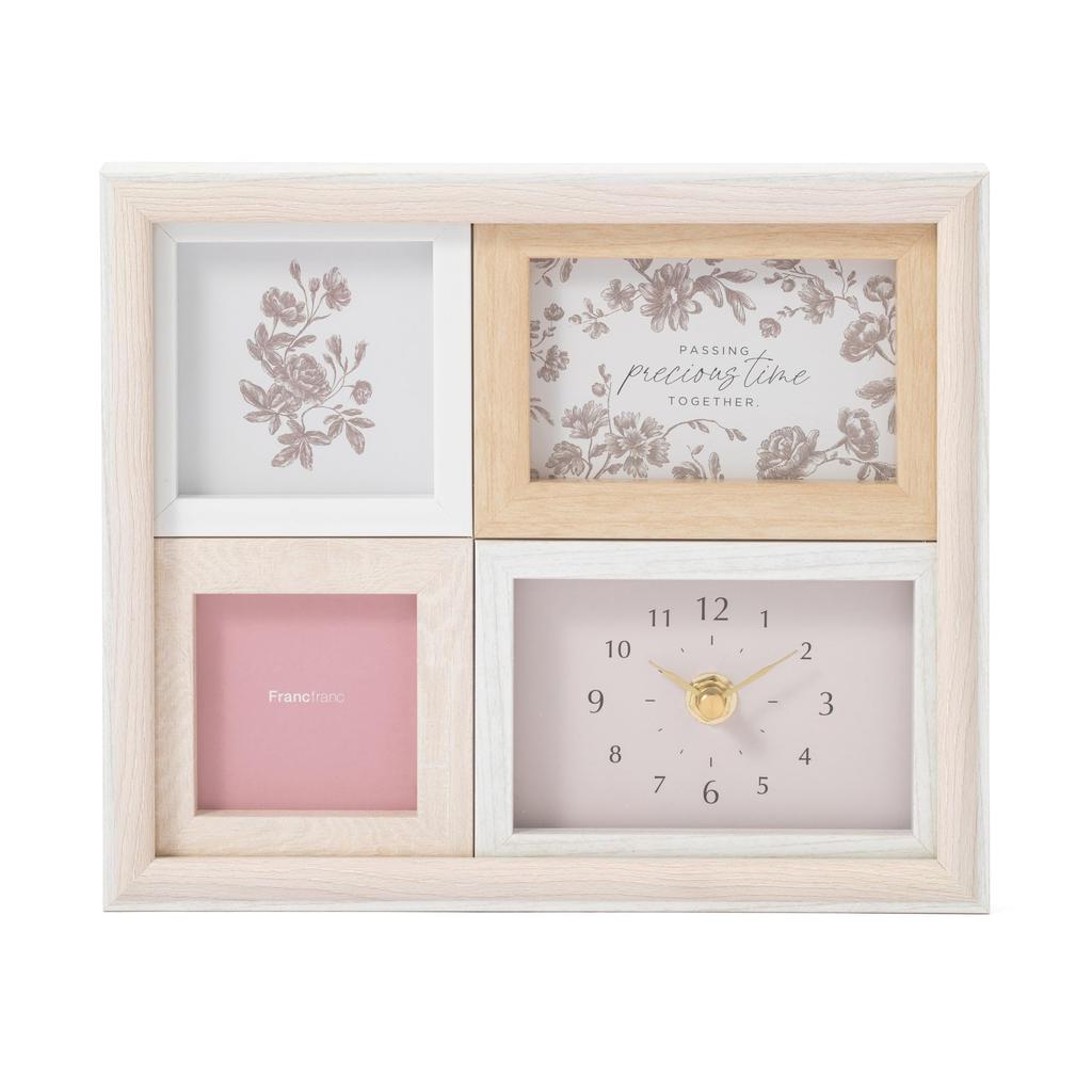 Francfranc Natural Photo Frame with Clock, White