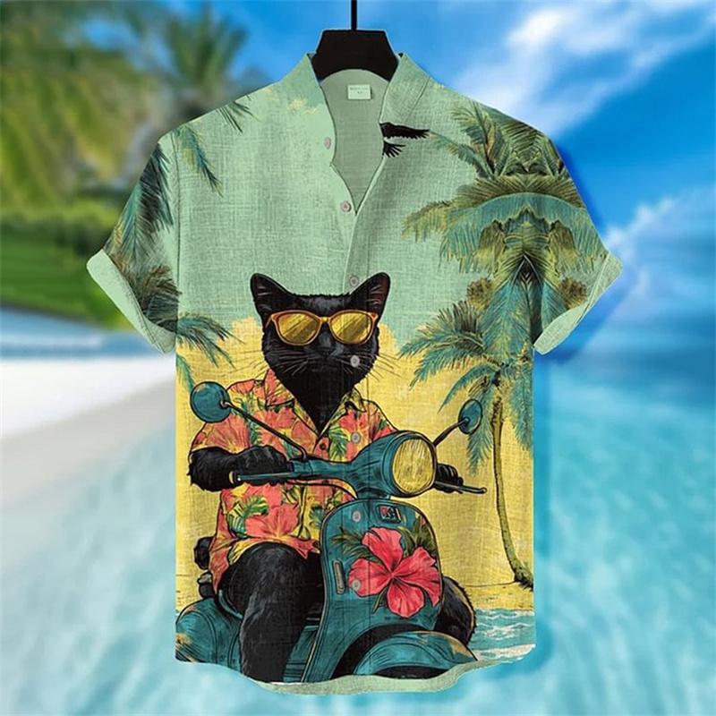 Nuova Maglia Casual da Uomo Nuova Arte Stampa 3D Carino Gatto Alta Qualità Lino Manica Corta Top