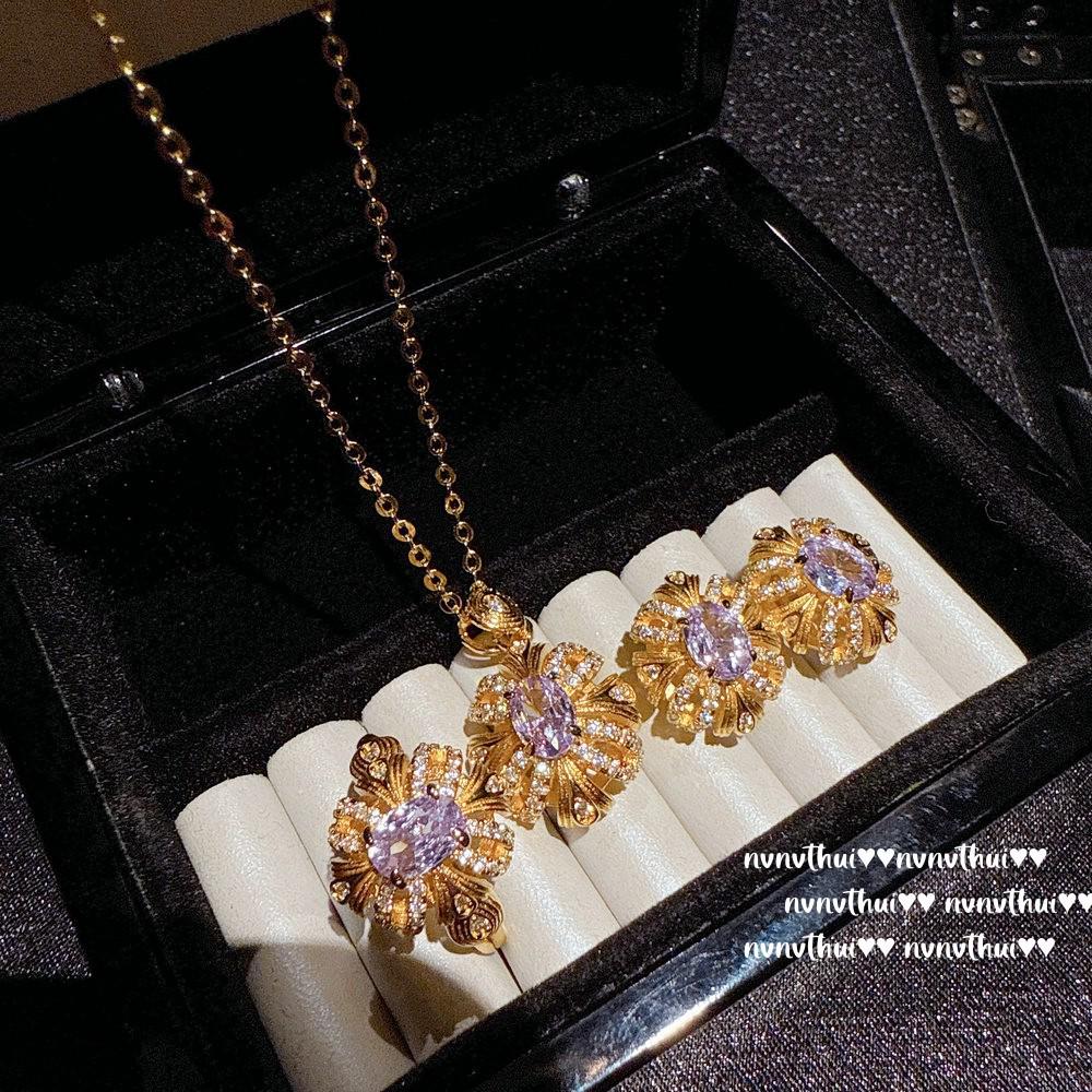 Rakousko Bauhinia Drahokamové Náušnice & Filigránový Zirkonový Náhrdelník Set