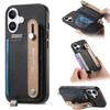 For iPhone 16 Plus Magnetic Leather Back Case with Detachable Card Holder and Wristband