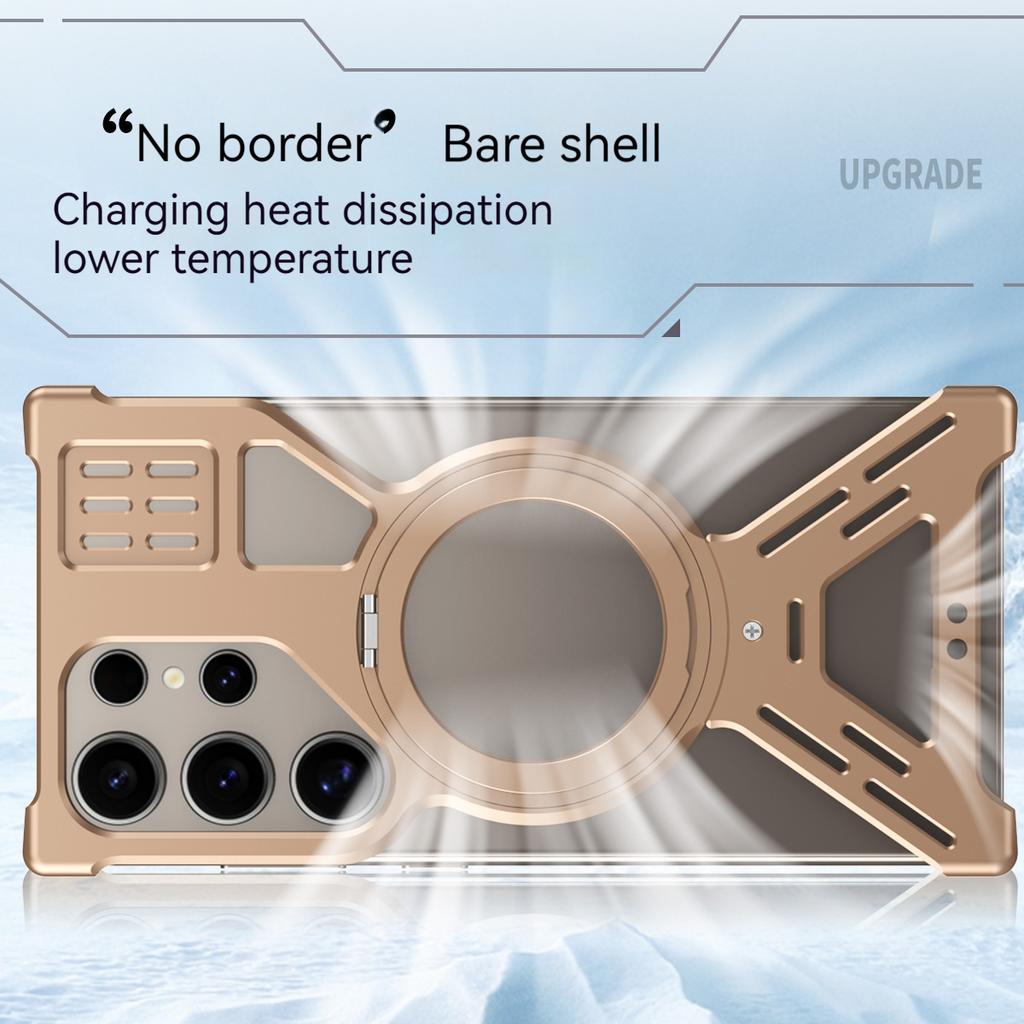 Rahmenlose Handyhülle aus Titanlegierung für Samsung Galaxy S25, S24, S23 Ultra, Bumper aus Aluminiumlegierung mit magnetischer Drehhalterung