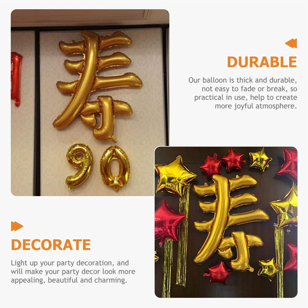 Gadpiparty Chinese Fortune Balloons Good Fortune in Chinese Longevity Balloons Aluminum Foil Chinese Balloon for Birthday Decoration Golden